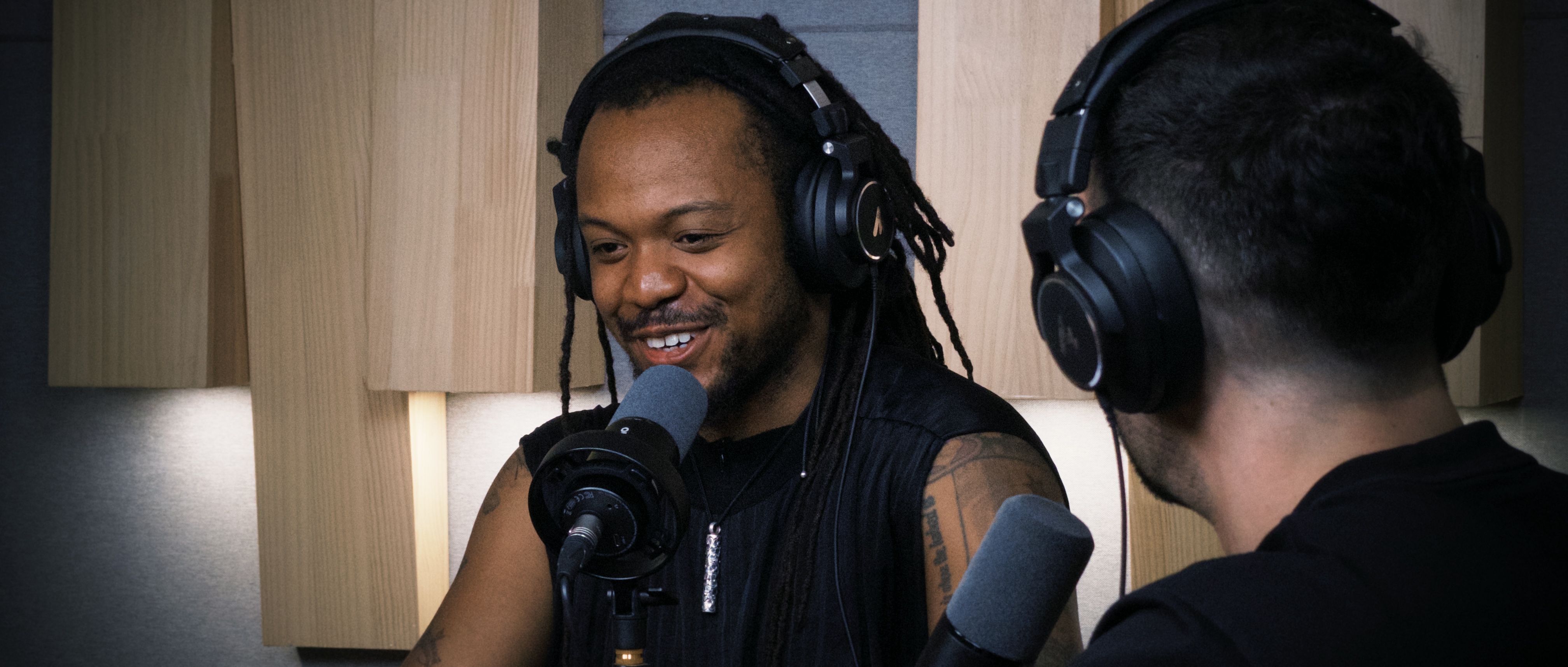 Joshua Woodard at the podcast studio